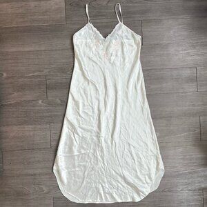 Vtg 90s Val Mode Lingerie Lily Embroidered Bridal V Neck White Slip Dress Size M